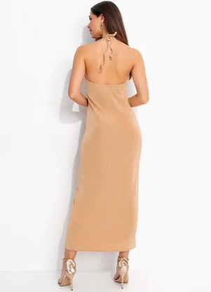 Quintess - Vestido Bege em Malha com Elastano - QUINTESS