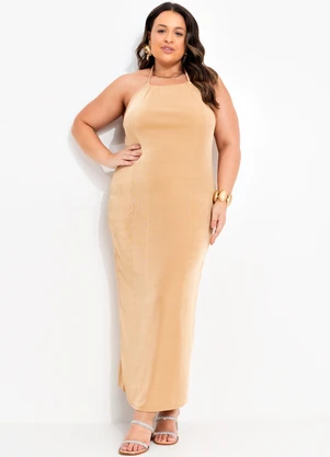 Quintess - Vestido Bege em Malha com Elastano - QUINTESS