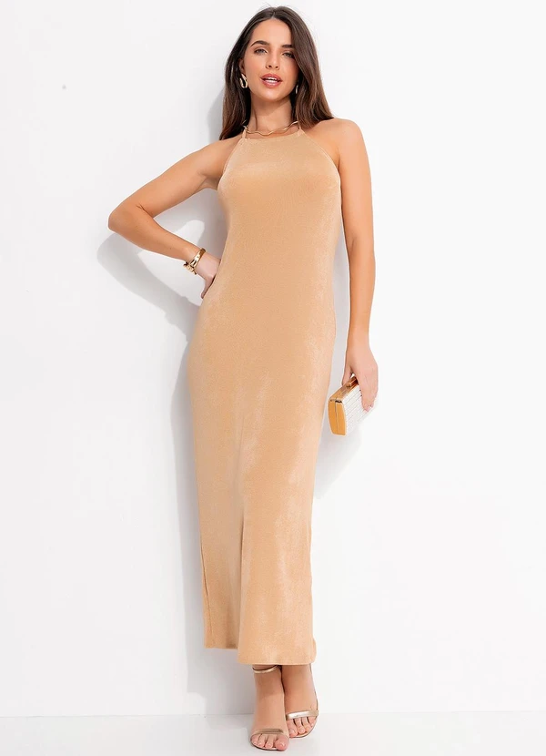 Quintess - Vestido Bege em Malha com Elastano