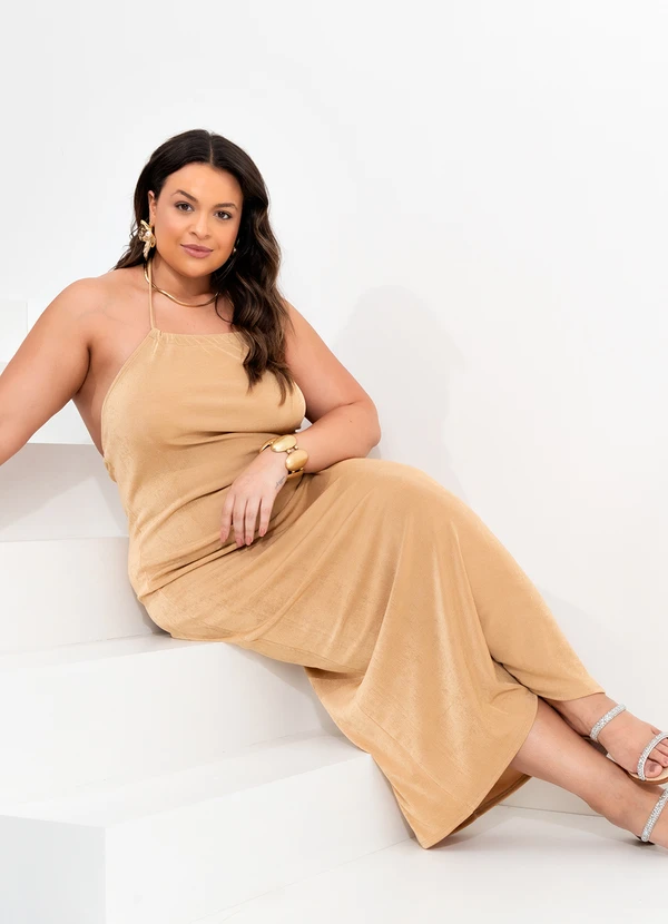 Quintess - Vestido Bege em Malha com Elastano