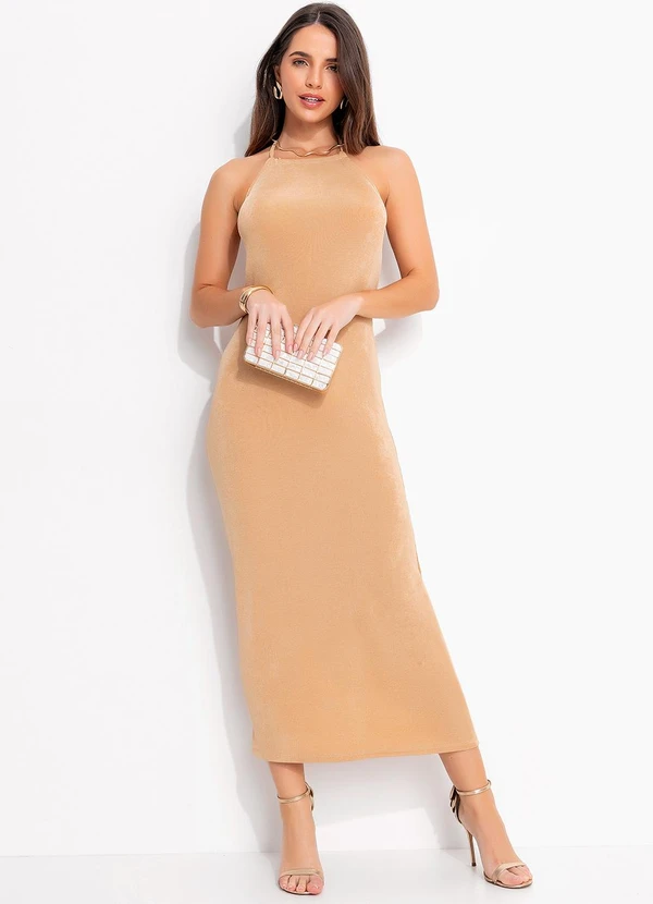 Quintess - Vestido Bege em Malha com Elastano 5