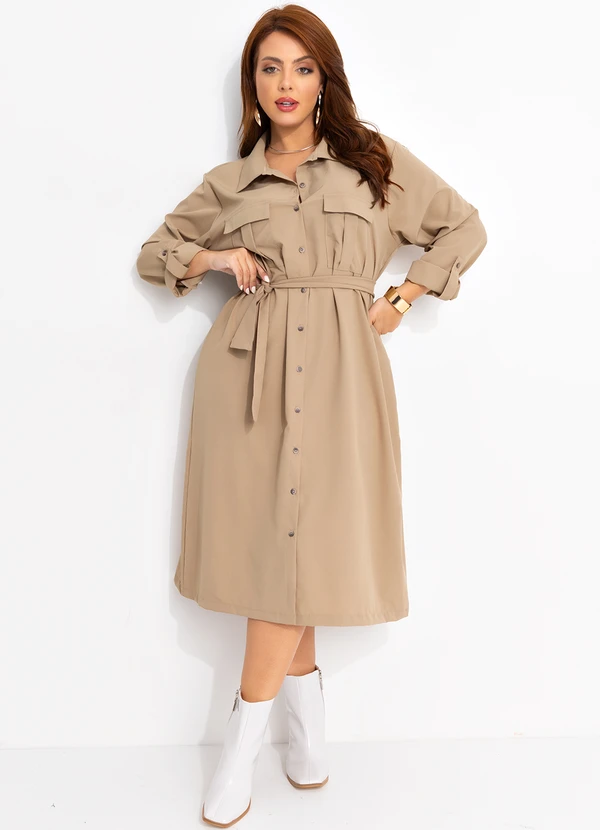 Quintess - Vestido Bege em Tecido Maquinetado 2