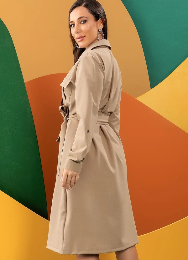 Quintess - Vestido Bege em Tecido Maquinetado 10