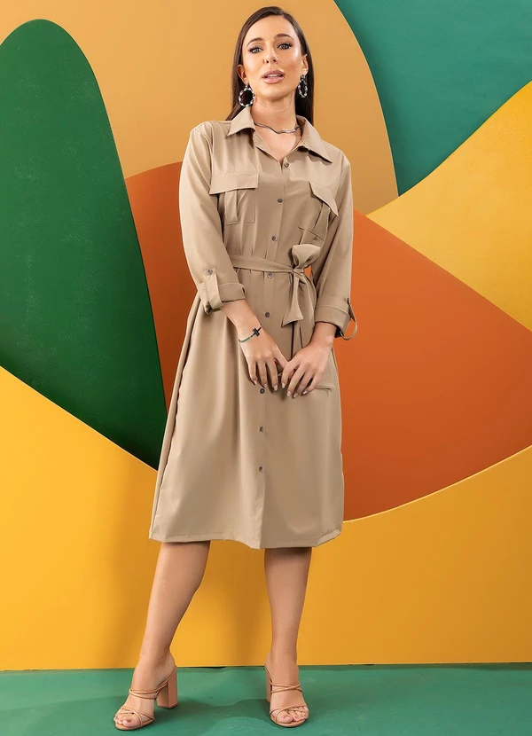 Quintess - Vestido Bege em Tecido Maquinetado 9