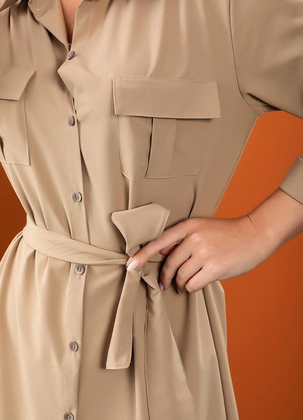 Quintess - Vestido Bege em Tecido Maquinetado 8