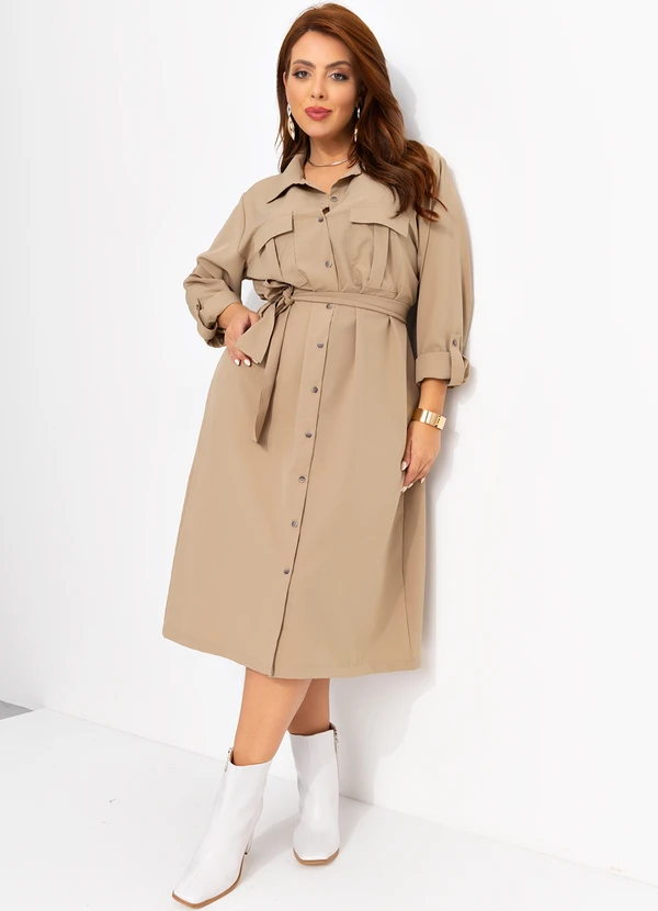 Quintess - Vestido Bege em Tecido Maquinetado 4