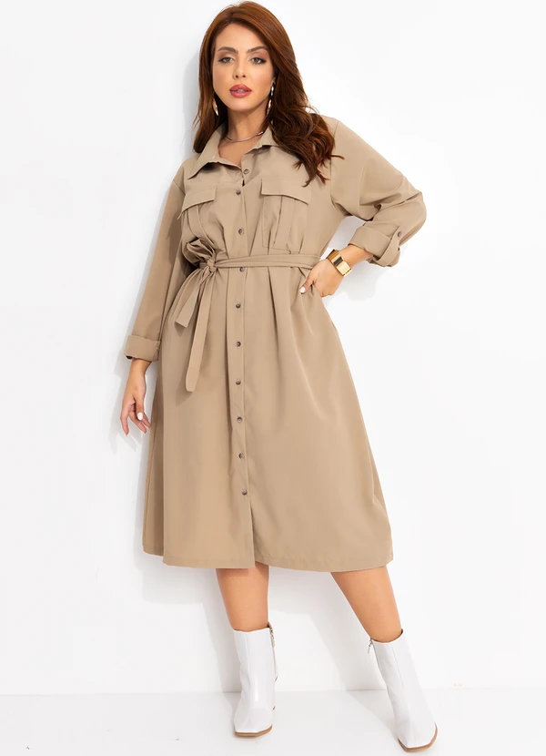 Quintess - Vestido Bege em Tecido Maquinetado 3