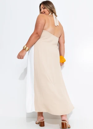 Quintess - Vestido Bege em Viscose Plana Sarjada - QUINTESS