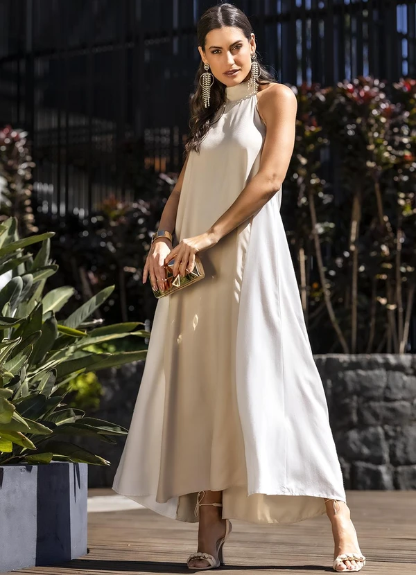 Quintess - Vestido Bege em Viscose Plana Sarjada 3