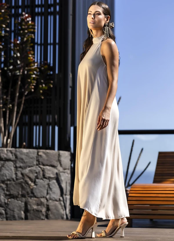 Quintess - Vestido Bege em Viscose Plana Sarjada 7