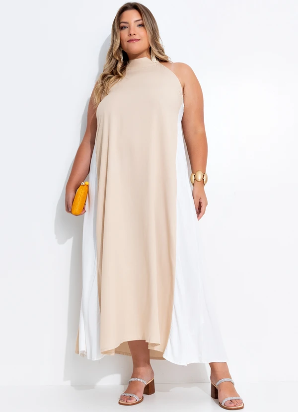 Quintess - Vestido Bege em Viscose Plana Sarjada 8