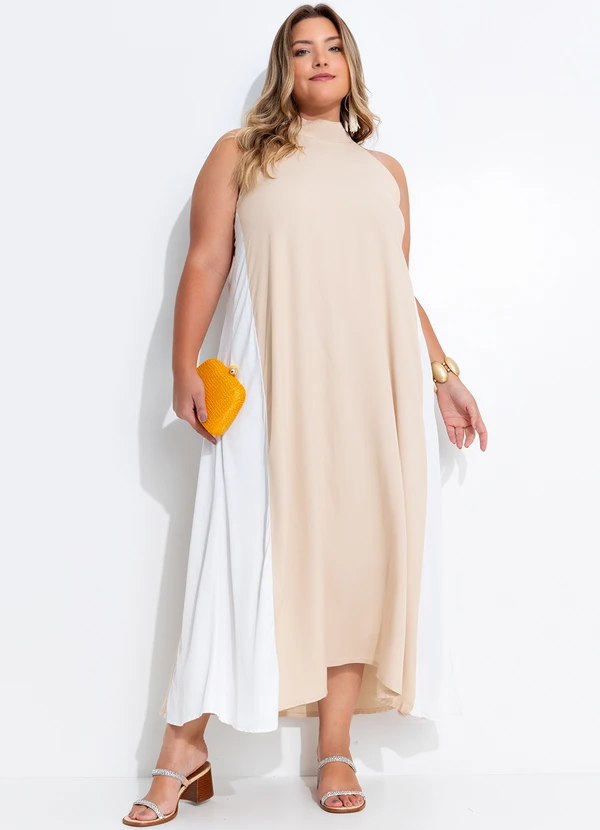 Quintess - Vestido Bege em Viscose Plana Sarjada 10