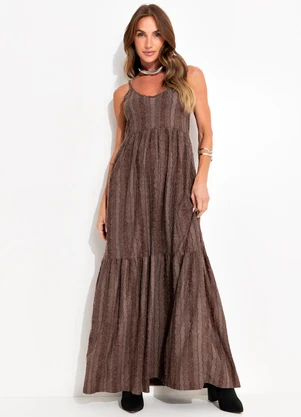 Quintess - Vestido Boho Devorê em Malha Jacquard com Brilho - QUINTESS