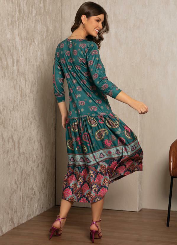 Quintess - Vestido Boho Verde Amplo com Recorte 2