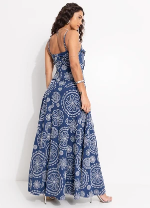 Farm - Vestido Bordado Delicadeza de Banana Azul - FARM