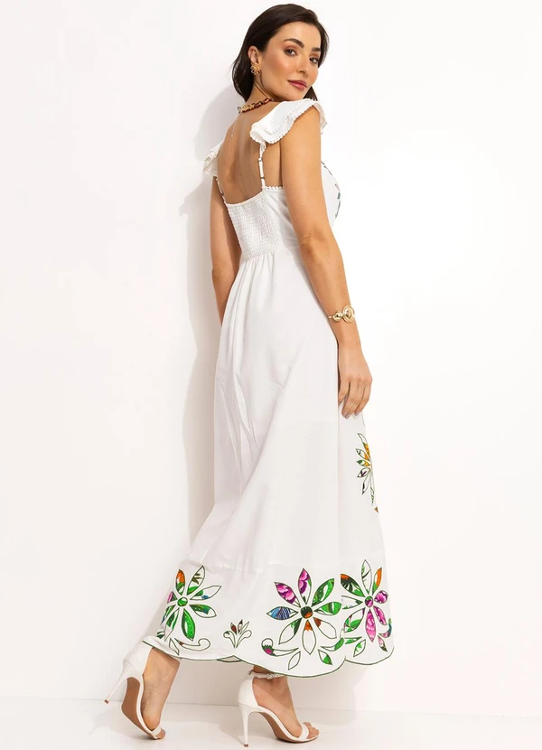 Farm - Vestido Bordado Floral em Viscose Off White 2