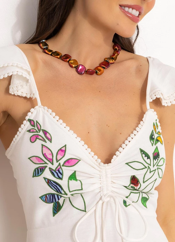 Farm - Vestido Bordado Floral em Viscose Off White 6