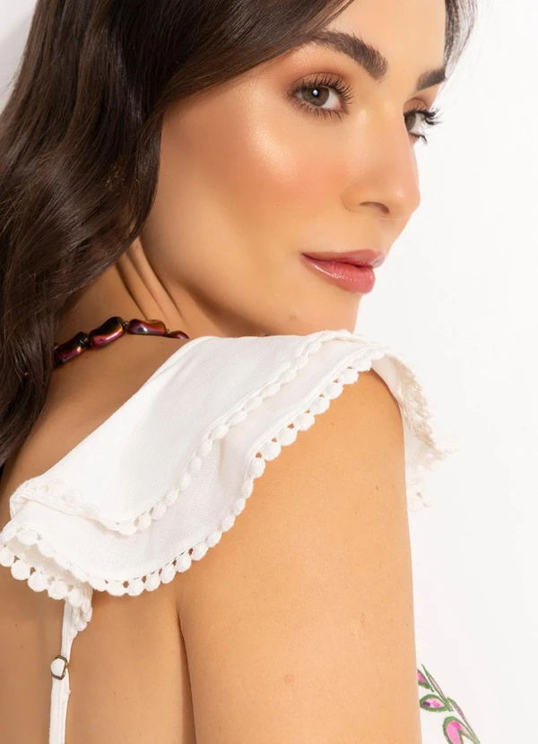 Farm - Vestido Bordado Floral em Viscose Off White 7