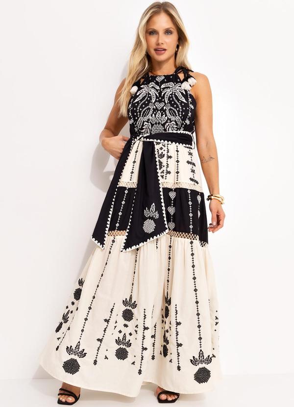 Farm - Vestido Bordado Tapete de Arara Bege