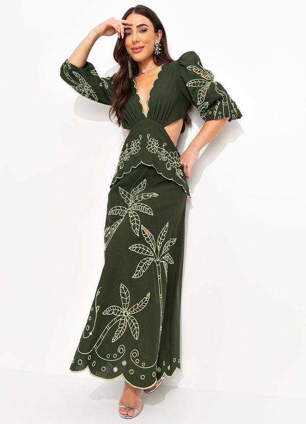 Farm - Vestido Bordado Tropicaxi Verde