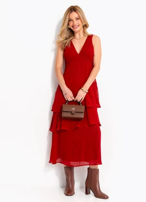 Quintess - Vestido Bordô em Chiffon - QUINTESS