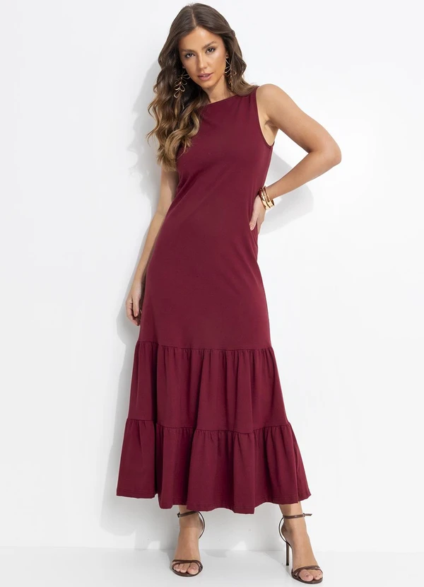 Quintess - Vestido Bordô em Malha de Algodão