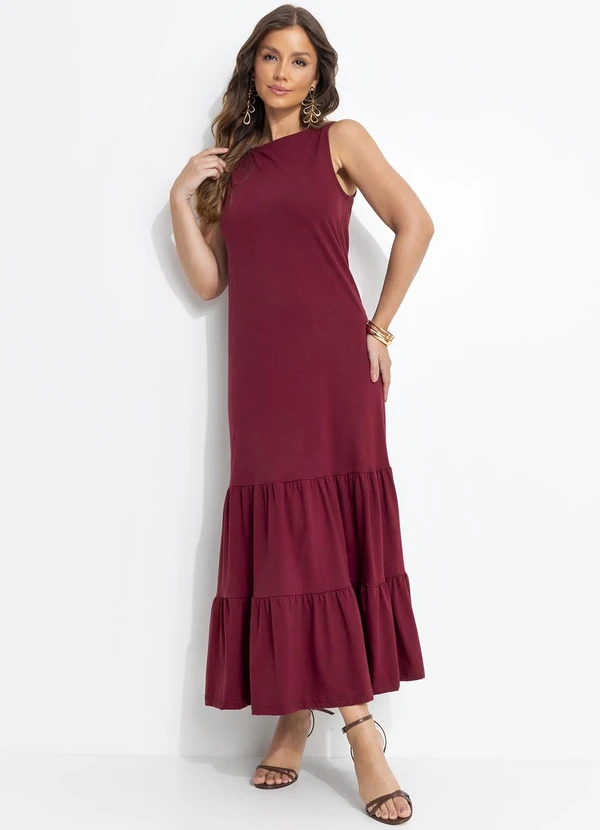 Quintess - Vestido Bordô em Malha de Algodão 3