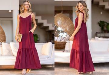 Vestido Burgundy em Viscose Plana
