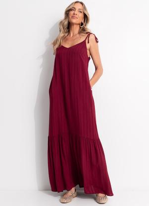 Vestido (Burgundy) em Viscose Plana