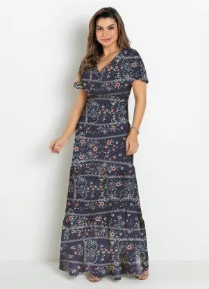 Rosalie - Vestido Camadas Floral Marinho - ROSALIE