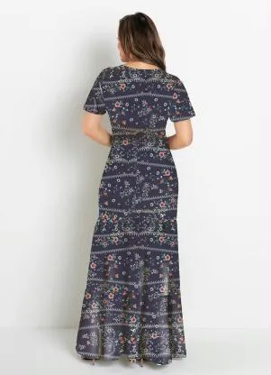Rosalie - Vestido Camadas Floral Marinho - ROSALIE
