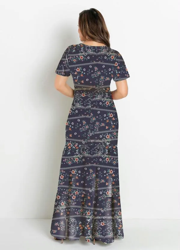 Rosalie - Vestido Camadas Floral Marinho 2