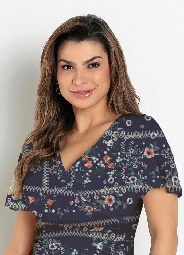 Rosalie - Vestido Camadas Floral Marinho 3