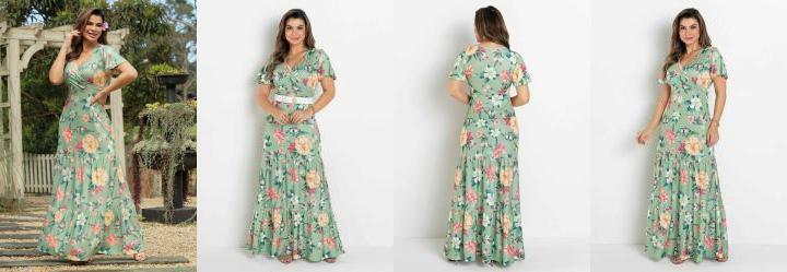 Vestido Camadas Floral Verde
