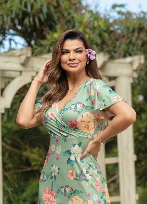 Rosalie - Vestido Camadas Floral Verde 6