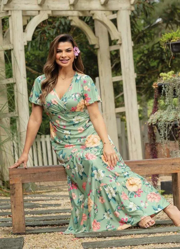 Rosalie - Vestido Camadas Floral Verde 7