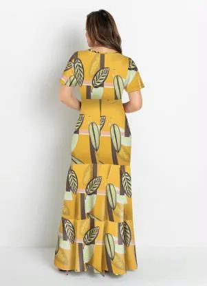 Rosalie - Vestido Camadas Folhas Amarelo - ROSALIE