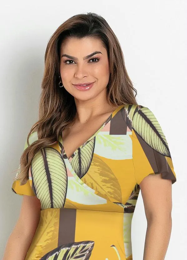 Rosalie - Vestido Camadas Folhas Amarelo 3