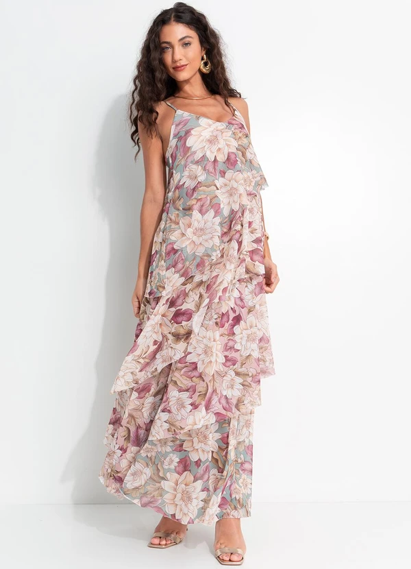 Farm - Vestido Camadas Tule Serena Verde