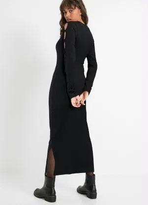 bonprix - Vestido Canelado Preto - BONPRIX