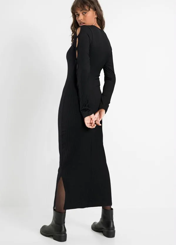bonprix - Vestido Canelado Preto 2