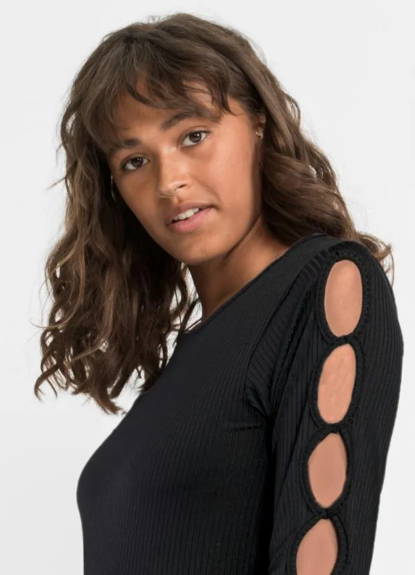 bonprix - Vestido Canelado Preto 3