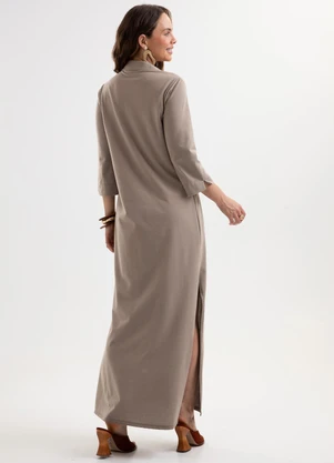 Cativa - Vestido Chemise Longo em Piquet com Elastano Cinz - CATIVA