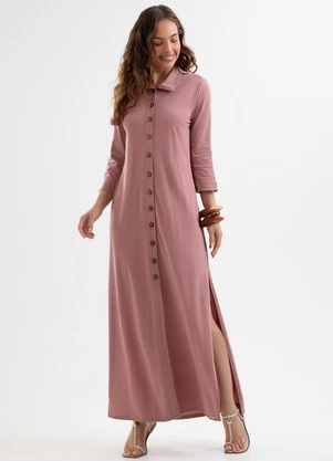 Cativa - Vestido Chemise Longo em Piquet com Elastano Rosa - CATIVA