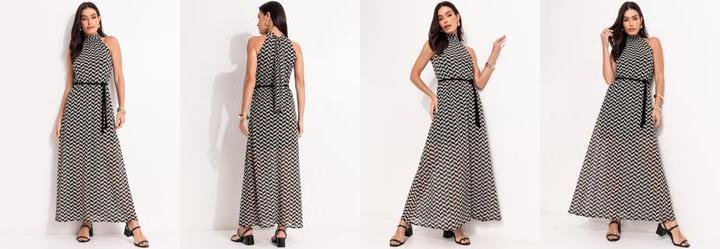 Vestido Chevron em Malha Plissada