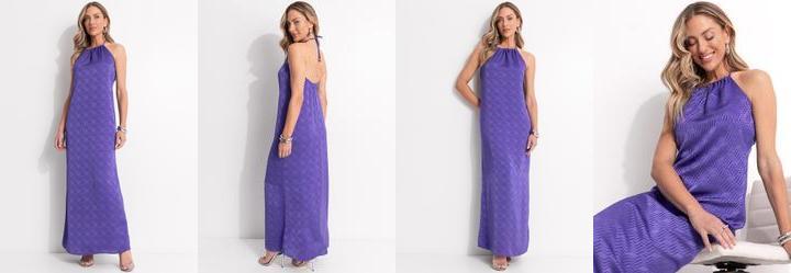 Vestido Chevron Roxo em Crepe Plano Vestido Chevron Roxo em Crepe Plano