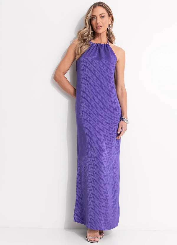 Quintess - Vestido Chevron Roxo em Crepe Plano 6