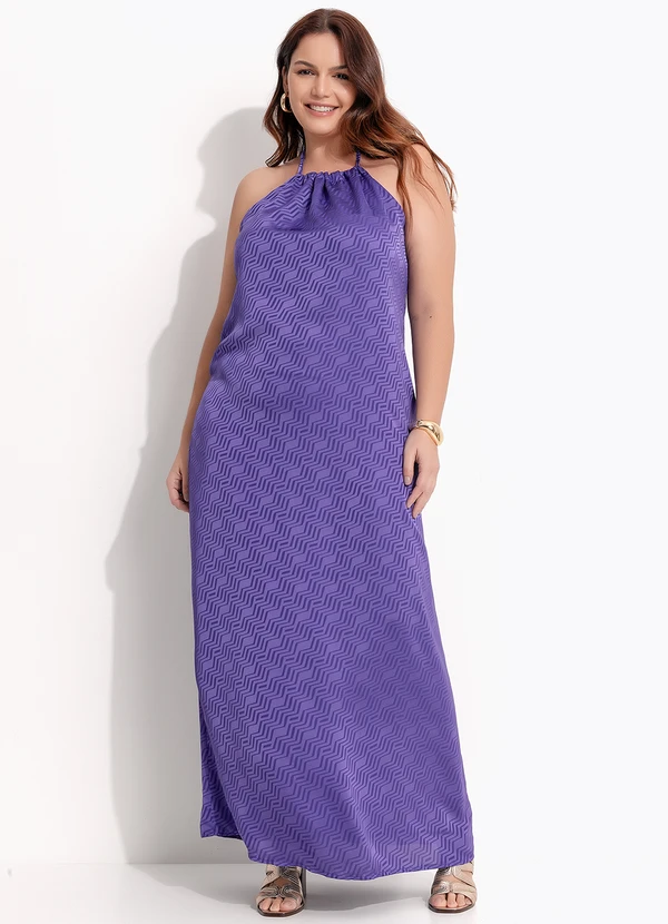 Quintess - Vestido Chevron Roxo em Crepe Plano 3