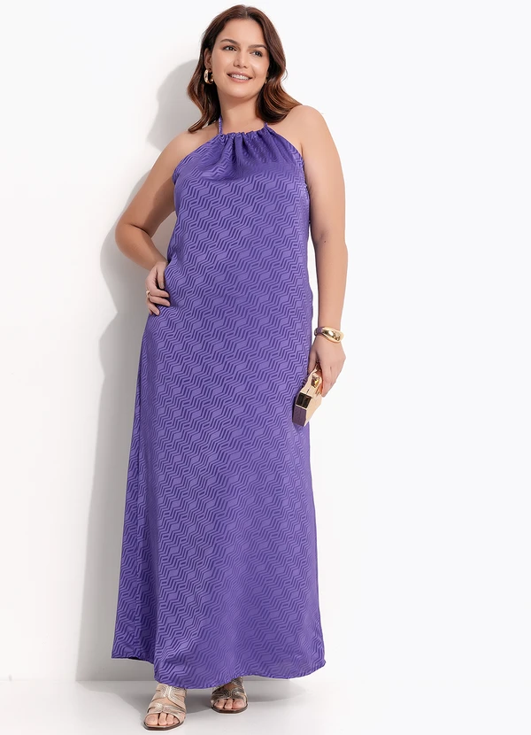 Quintess - Vestido Chevron Roxo em Crepe Plano