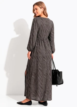 Quintess - Vestido Chumbo em Malha Jacquard Texturizada - QUINTESS